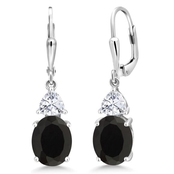 925 Sterling Silver with 5.94Cttw Black Onyx and White Moissanite Drop Earrings
